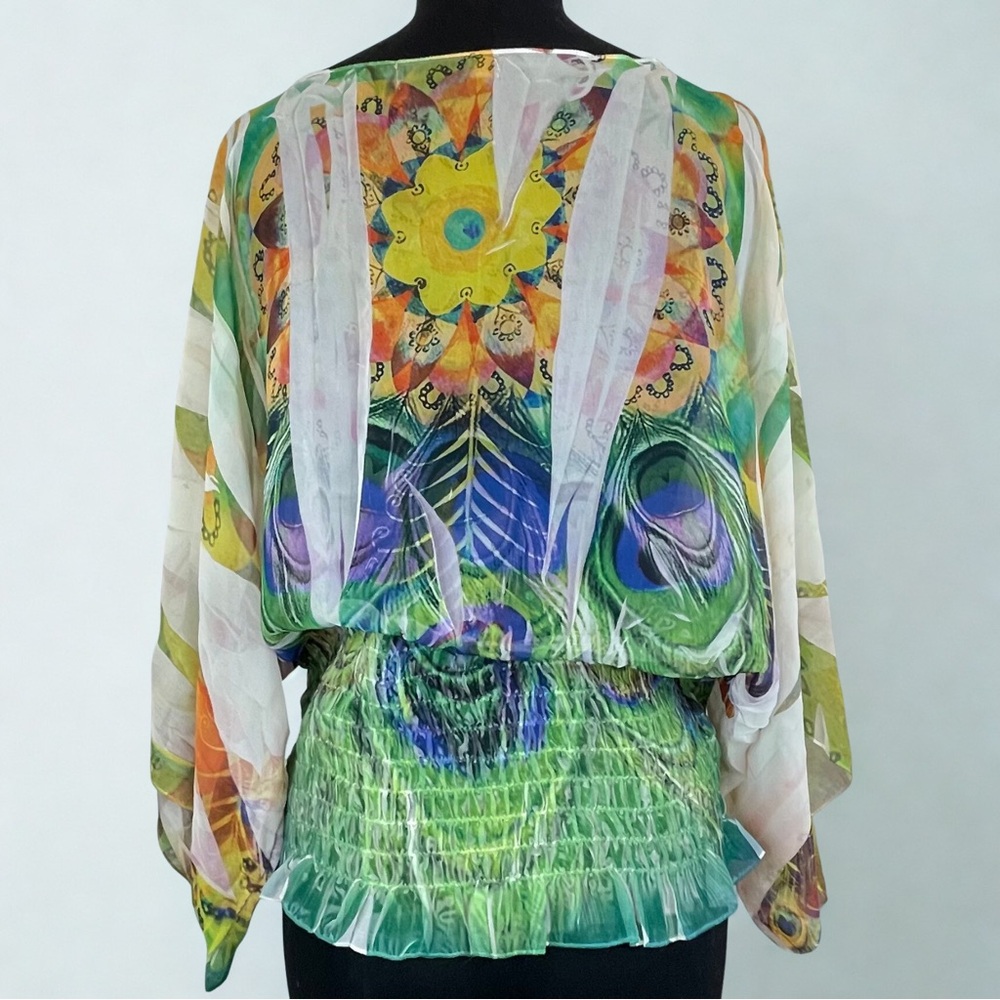 Blouse – Flowy Sheer Top, Smocked Waist, XL - Design Works - Picture 3 of 10